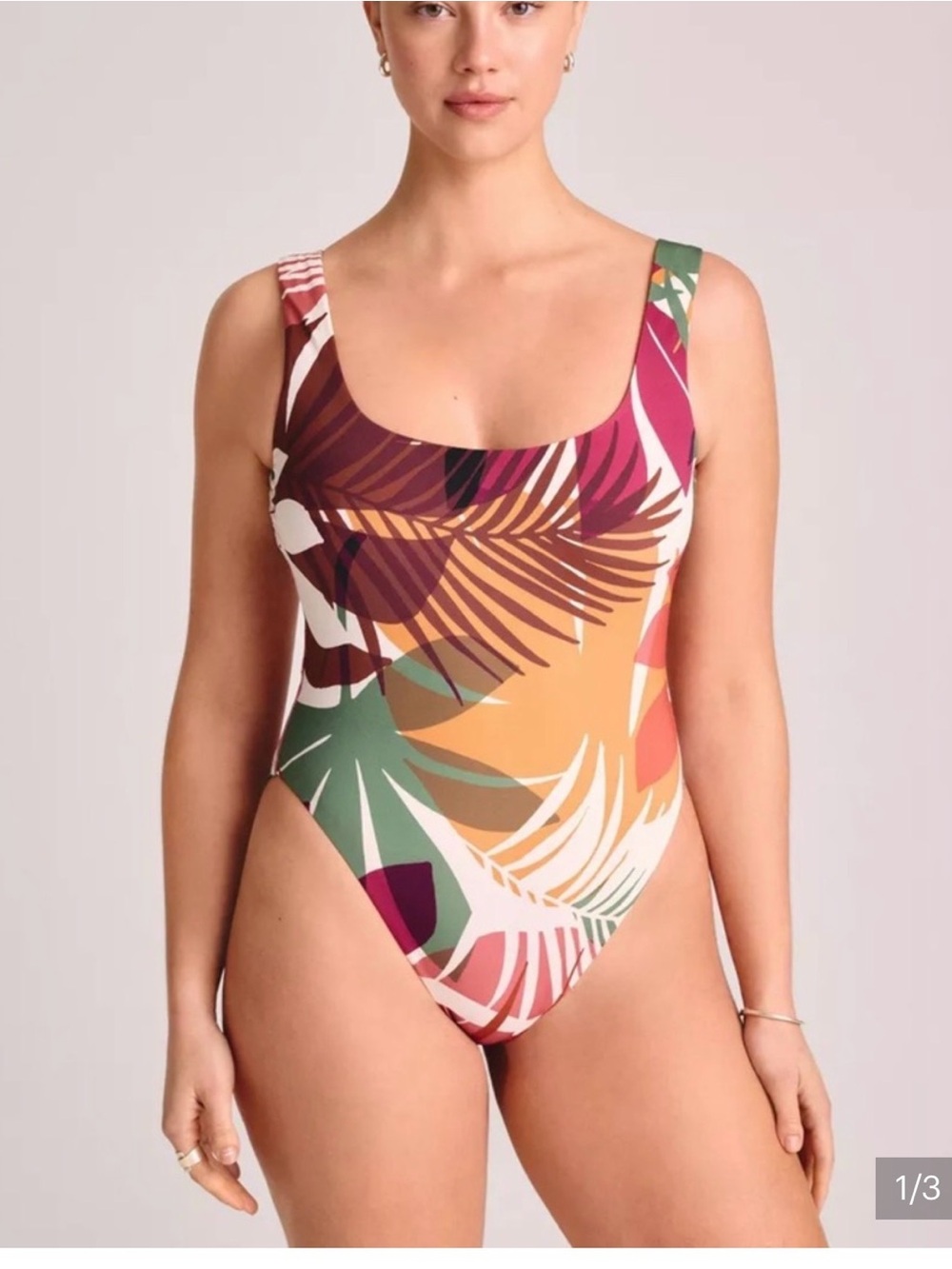NWT Vitamin A Tropical Leaf Print Scoop Back One-Piece Swimsuit - Multicolor L
